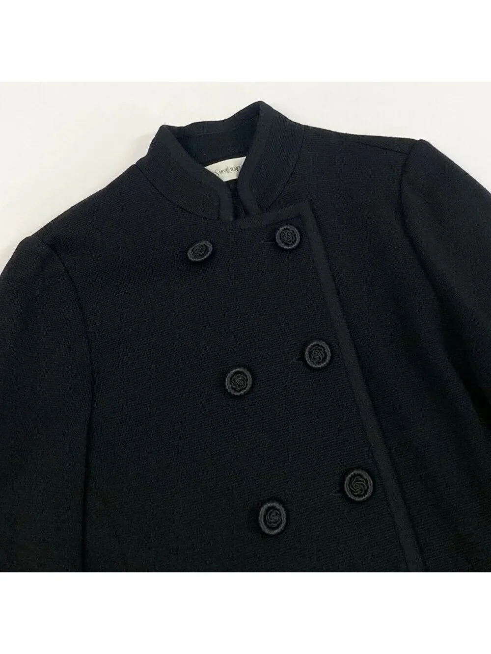 Saint Laurent Eh6 Collarless Jacket Vintage Double Button Knit Floral Motif